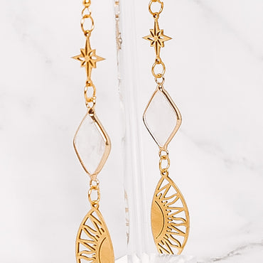Crystal Rhombus Compass Star Sun Dangle Earrings