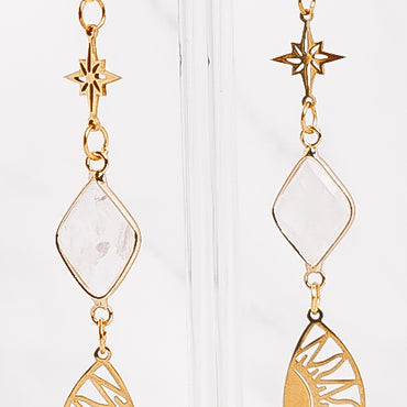 Crystal Rhombus Compass Star Sun Dangle Earrings