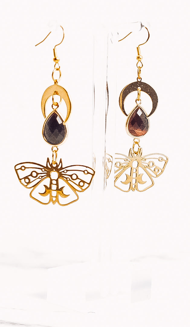 Crystal Moon Butterfly Dangle Earrings