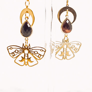 Crystal Moon Butterfly Dangle Earrings
