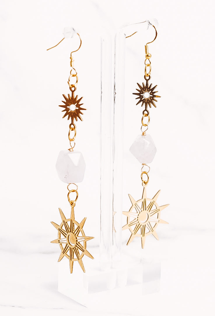 Crystal Sun Compass Dangle Earrings