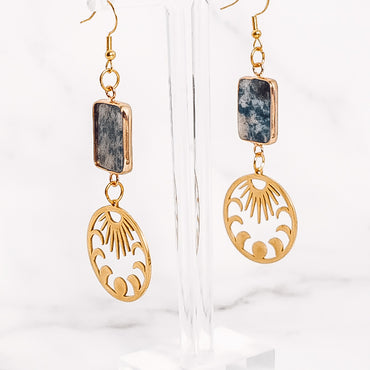 Rectangle Crystal Sun Moon Phase Dangle Earrings