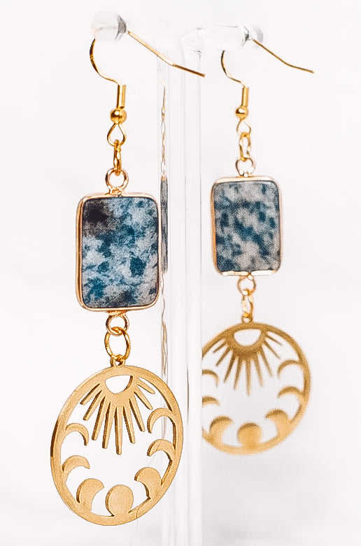 Rectangle Crystal Sun Moon Phase Dangle Earrings