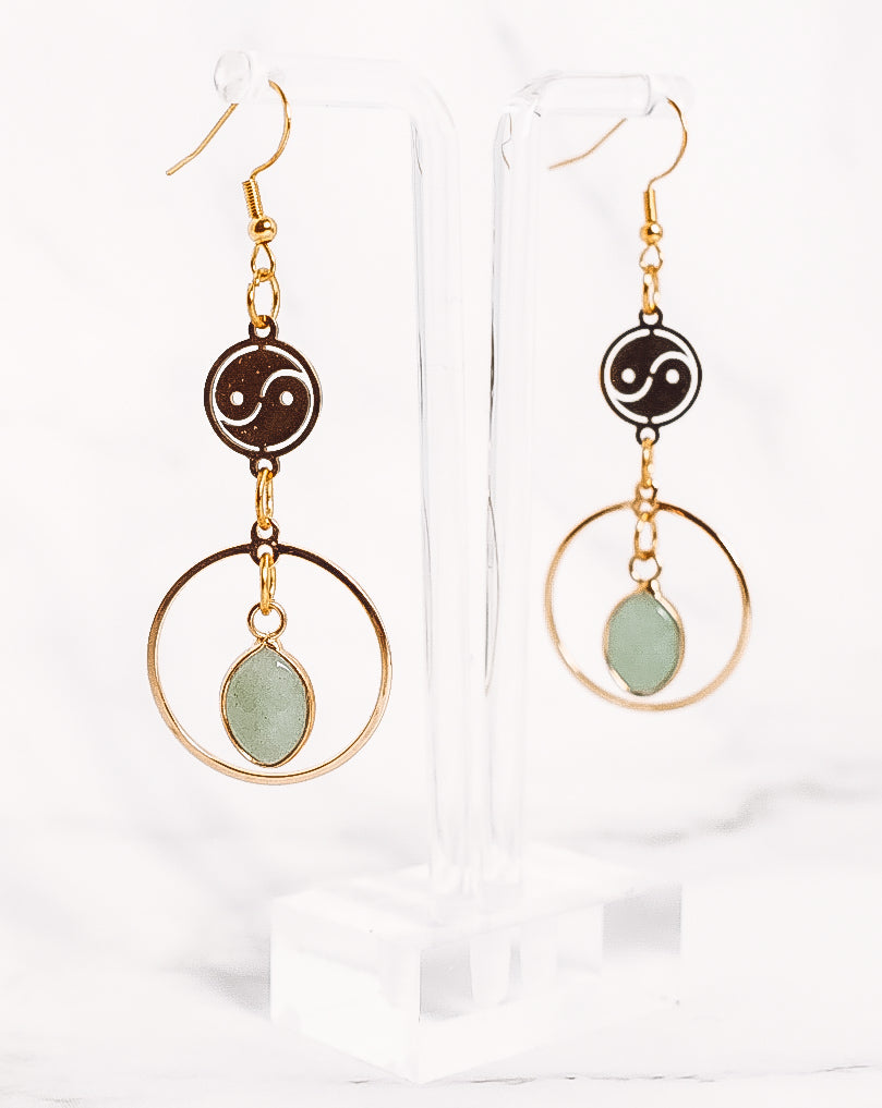 Yin Yang Crystal Teardrop Hooped Dangle Earrings