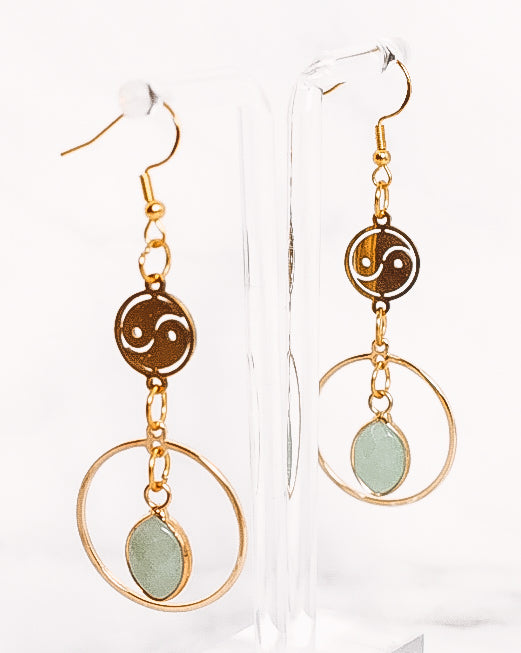 Yin Yang Crystal Teardrop Hooped Dangle Earrings