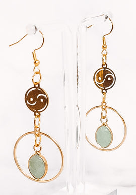 Yin Yang Crystal Teardrop Hooped Dangle Earrings