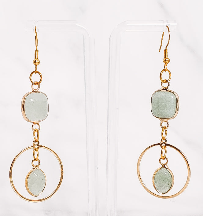 Green Aventurine Teardrop Hooped Dangle Earrings