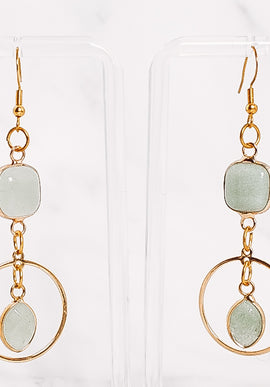 Green Aventurine Teardrop Hooped Dangle Earrings