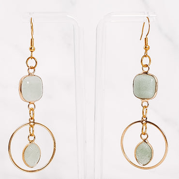 Green Aventurine Teardrop Hooped Dangle Earrings