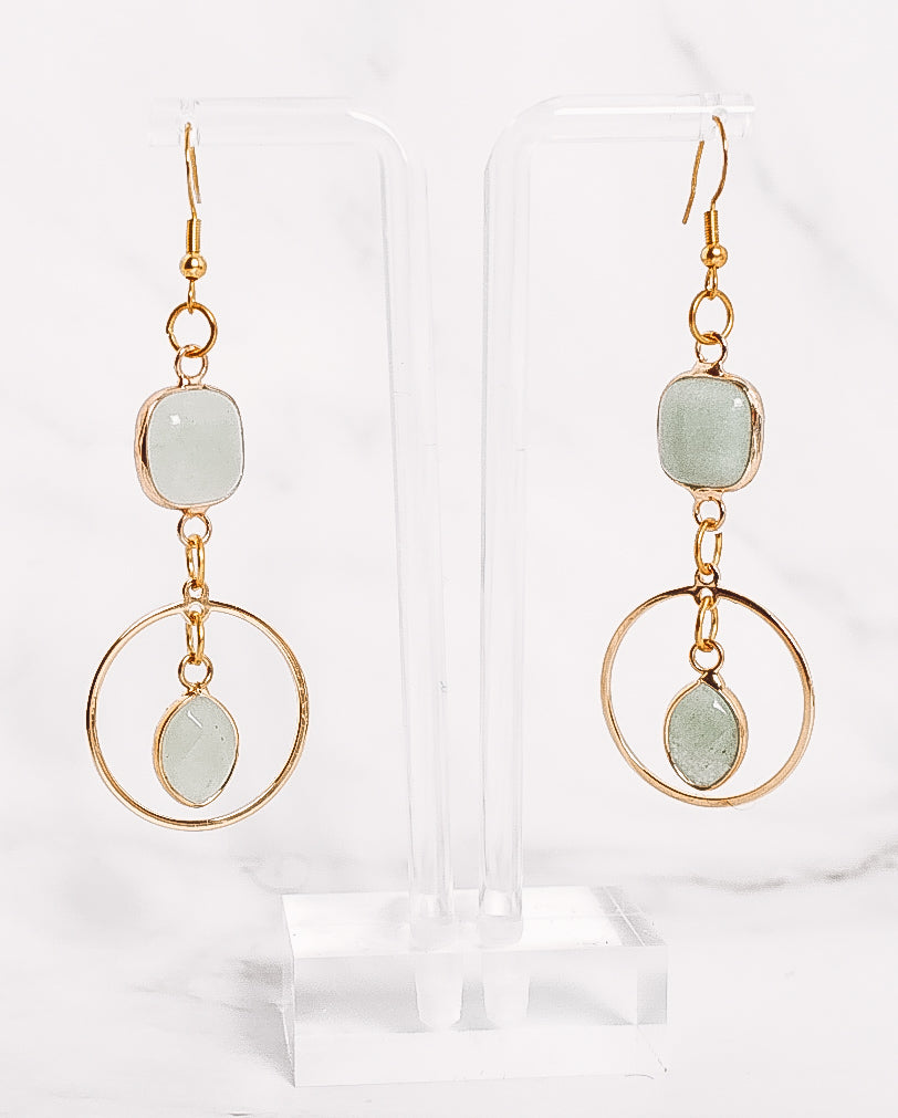 Green Aventurine Teardrop Hooped Dangle Earrings