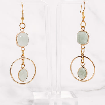 Green Aventurine Teardrop Hooped Dangle Earrings