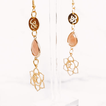 Crystal Teardrop Om Flower Dangle Earrings