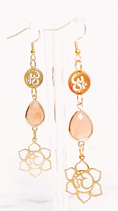 Crystal Teardrop Om Flower Dangle Earrings