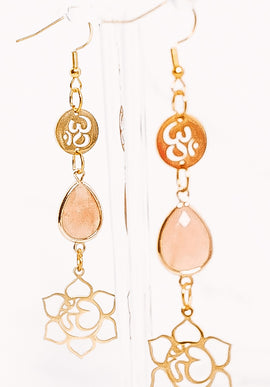 Crystal Teardrop Om Flower Dangle Earrings