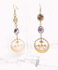 Yin-Yang Crystal Teardrop Mushroom Dangle Earrings