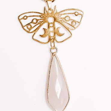 Crystal Teardrop Rhombus Moon Phase Butterfly Pendant Necklace