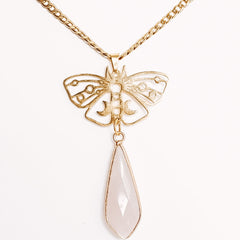 Crystal Teardrop Rhombus Moon Phase Butterfly Pendant Necklace