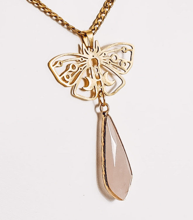 Crystal Teardrop Rhombus Moon Phase Butterfly Pendant Necklace