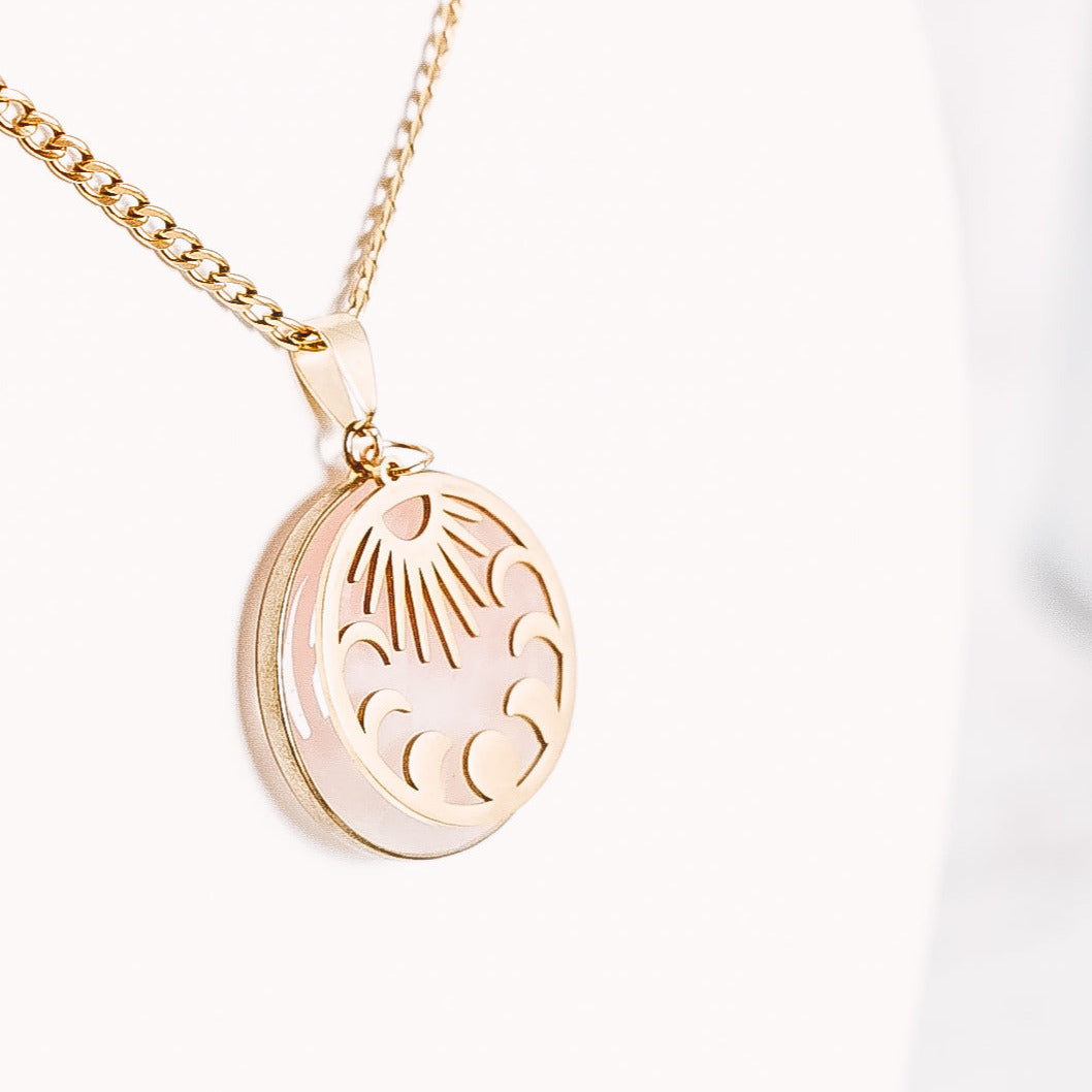 Rose Quartz Moon Phase Pendant Necklace