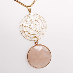 Rose Quartz Zodiac Moon Phase Statement Necklace