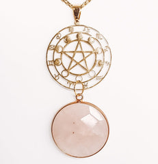 Rose Quartz Zodiac Moon Phase Statement Necklace