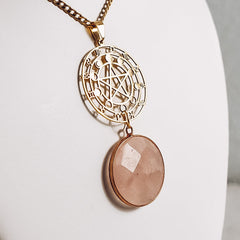 Rose Quartz Zodiac Moon Phase Statement Necklace