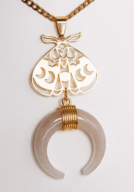 Crystal Horn Moon Phase Moth Pendant
