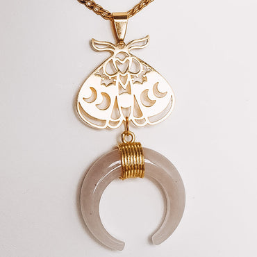 Crystal Horn Moon Phase Moth Pendant