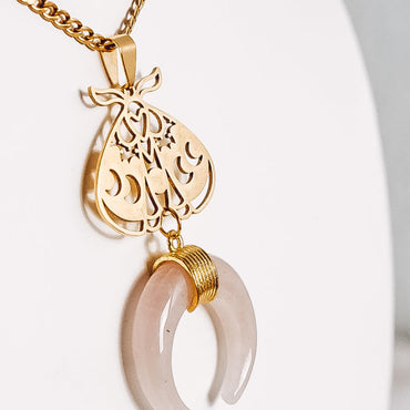 Crystal Horn Moon Phase Moth Pendant