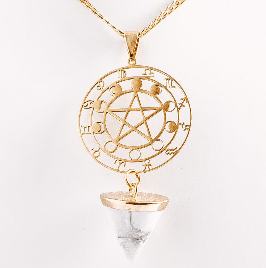 Crystal Cone Zodiac Moon Phase Statement Necklace