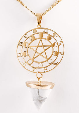 Crystal Cone Zodiac Moon Phase Statement Necklace