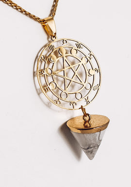 Crystal Cone Zodiac Moon Phase Statement Necklace