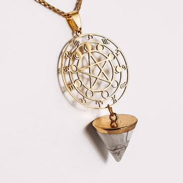 Crystal Cone Zodiac Moon Phase Statement Necklace