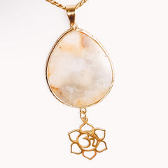 Large Crystal Teardrop Om Flower Pendant Necklace