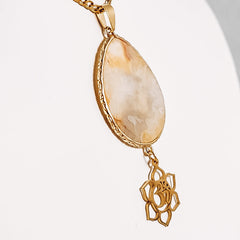 Large Crystal Teardrop Om Flower Pendant Necklace