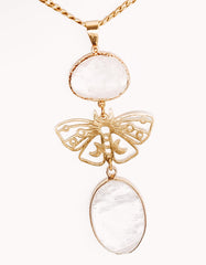 Crystal Oval Moon Phase Butterfly Statement Necklace