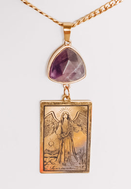 Abstract Crystal Tarot Card Pendant Necklace