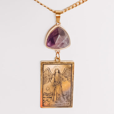 Abstract Crystal Tarot Card Pendant Necklace