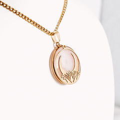 Rose Quartz Lotus Flower Moon Pendant Necklace